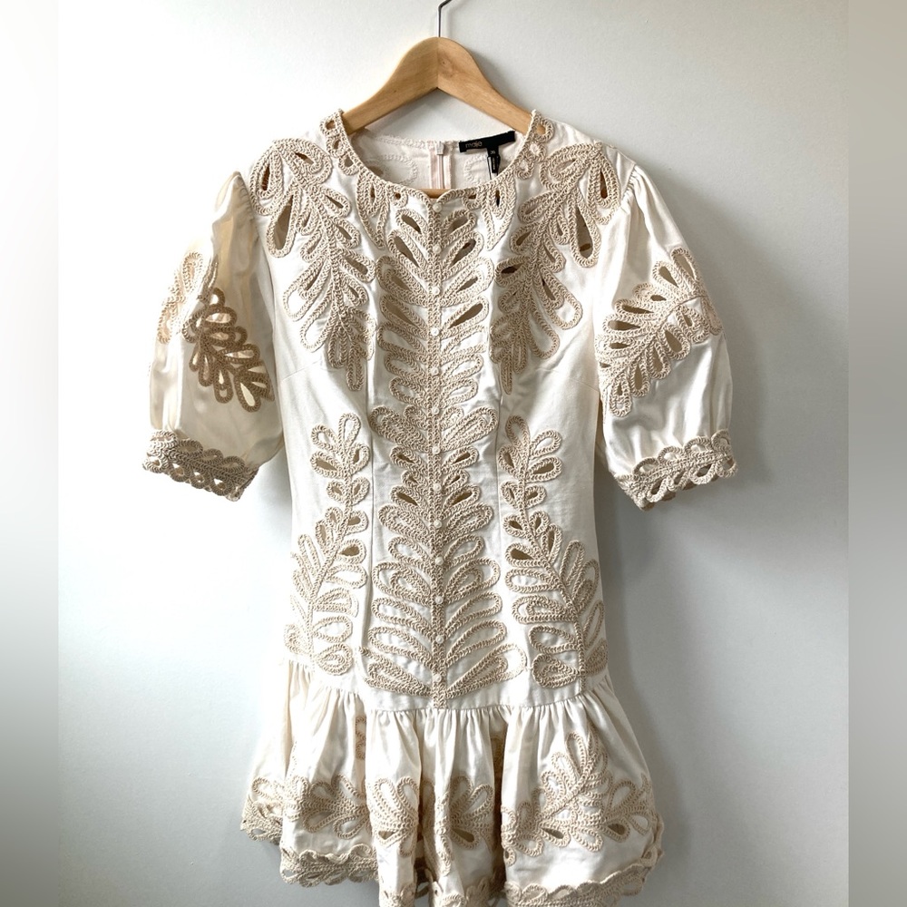 Maje Rosaro puff-sleeve embroidered-cotton mini dress